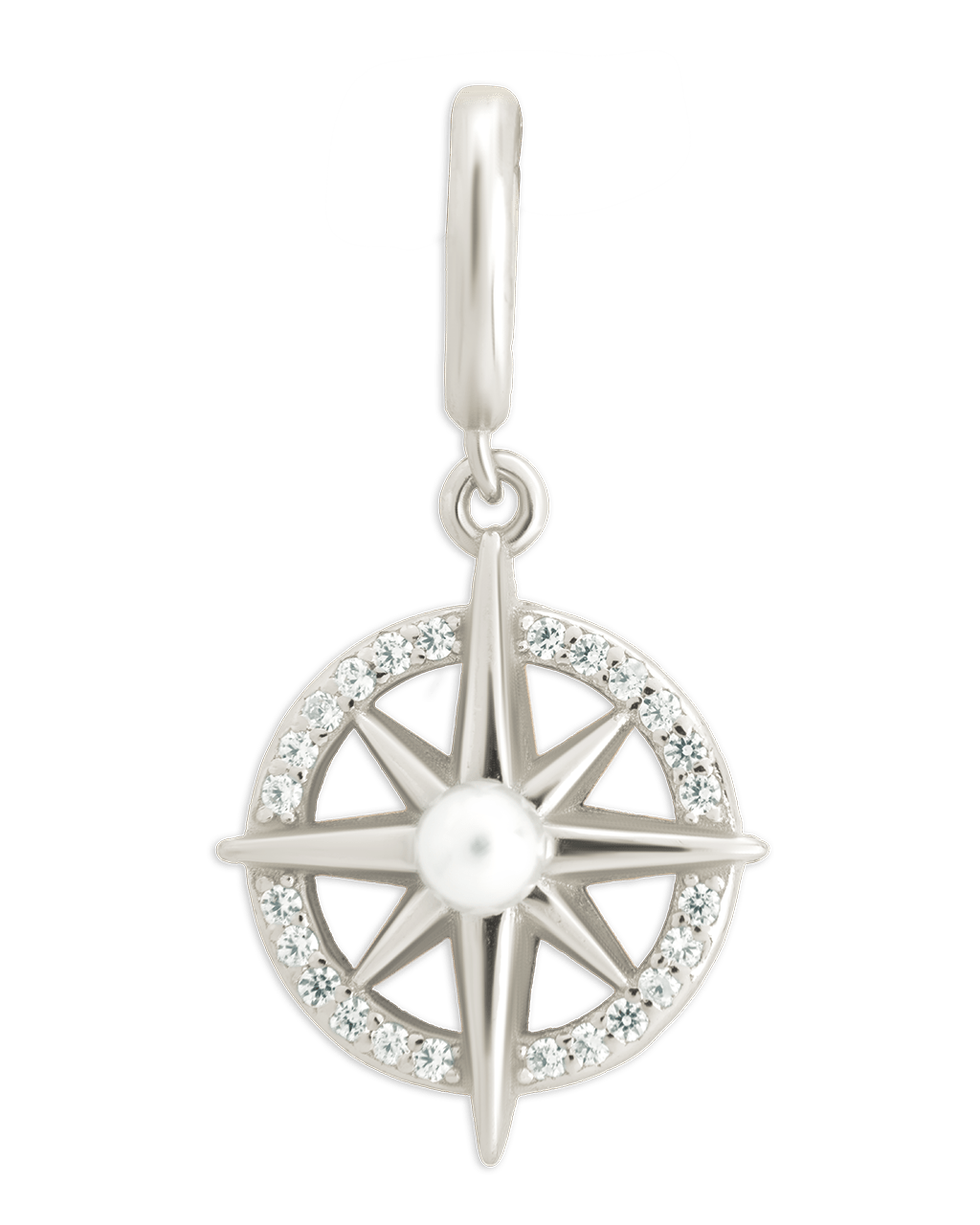 Boussole en argent sterling, oxyde de zirconium et perle