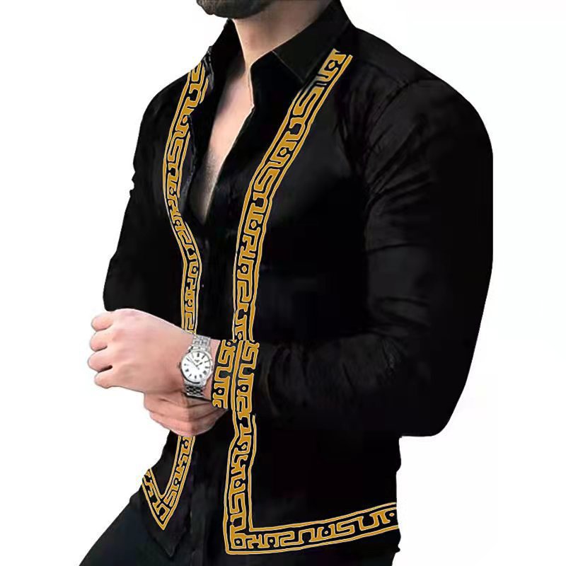 Chemise à manches longues imprimée tendance pour hommes d'âge mûr et jeunes.