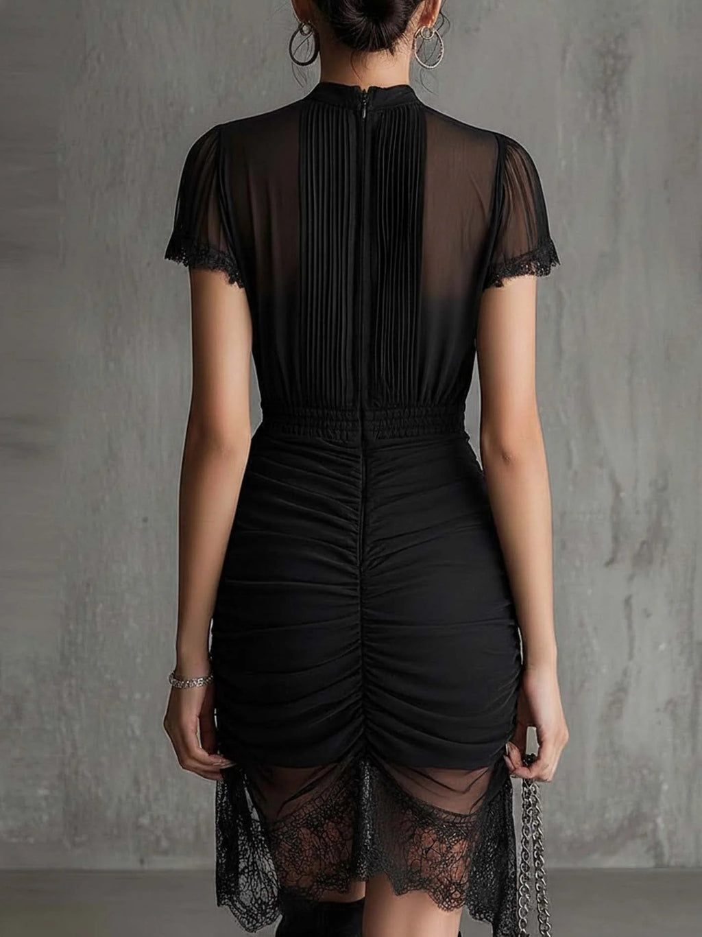 Nouvelle robe européenne noire transparente en dentelle patchwork, coupe slim et longue, jupe fendue avec dentelle