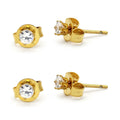 Cubic Zirconia Round 14K Gold Plated Stud Earrings Set Of 2 Stainless Steel Jewelry Men Women