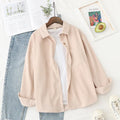 Chemises en velours côtelé pour femmes hauts et chemisiers à manches longues printemps dames couleur unie coupe ample style petit ami