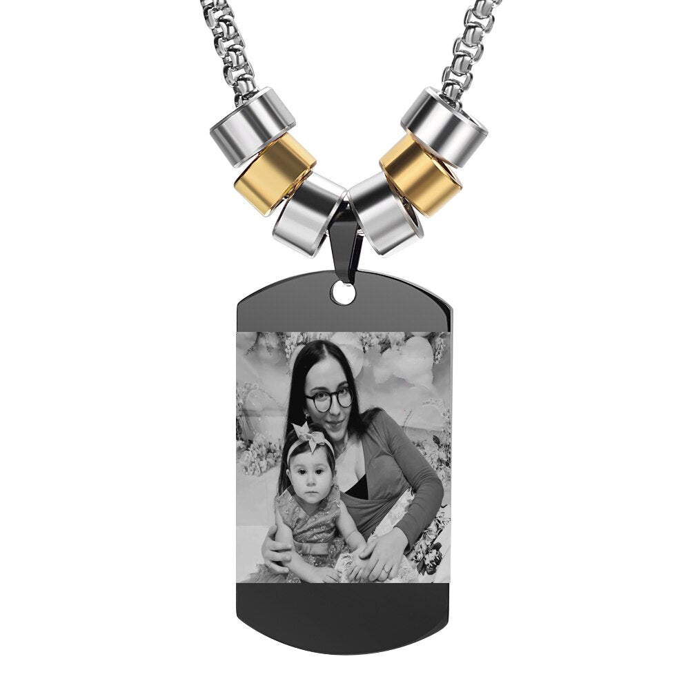 Collier personnalisé en argent avec pendentif carré et photo de famille, pour femme et homme