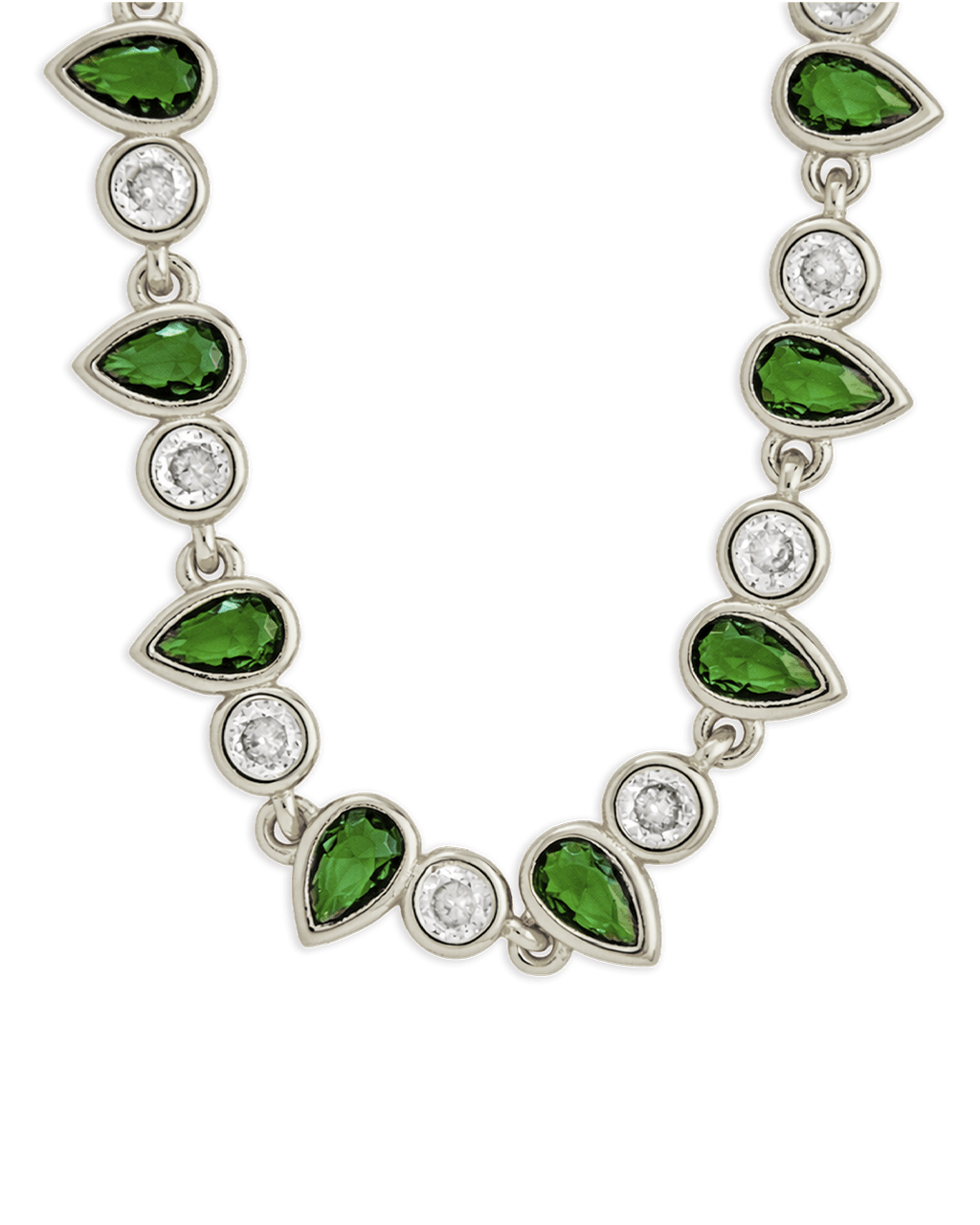 Collier de tennis en zircone cubique taille émeraude, poire et rond, serti clos