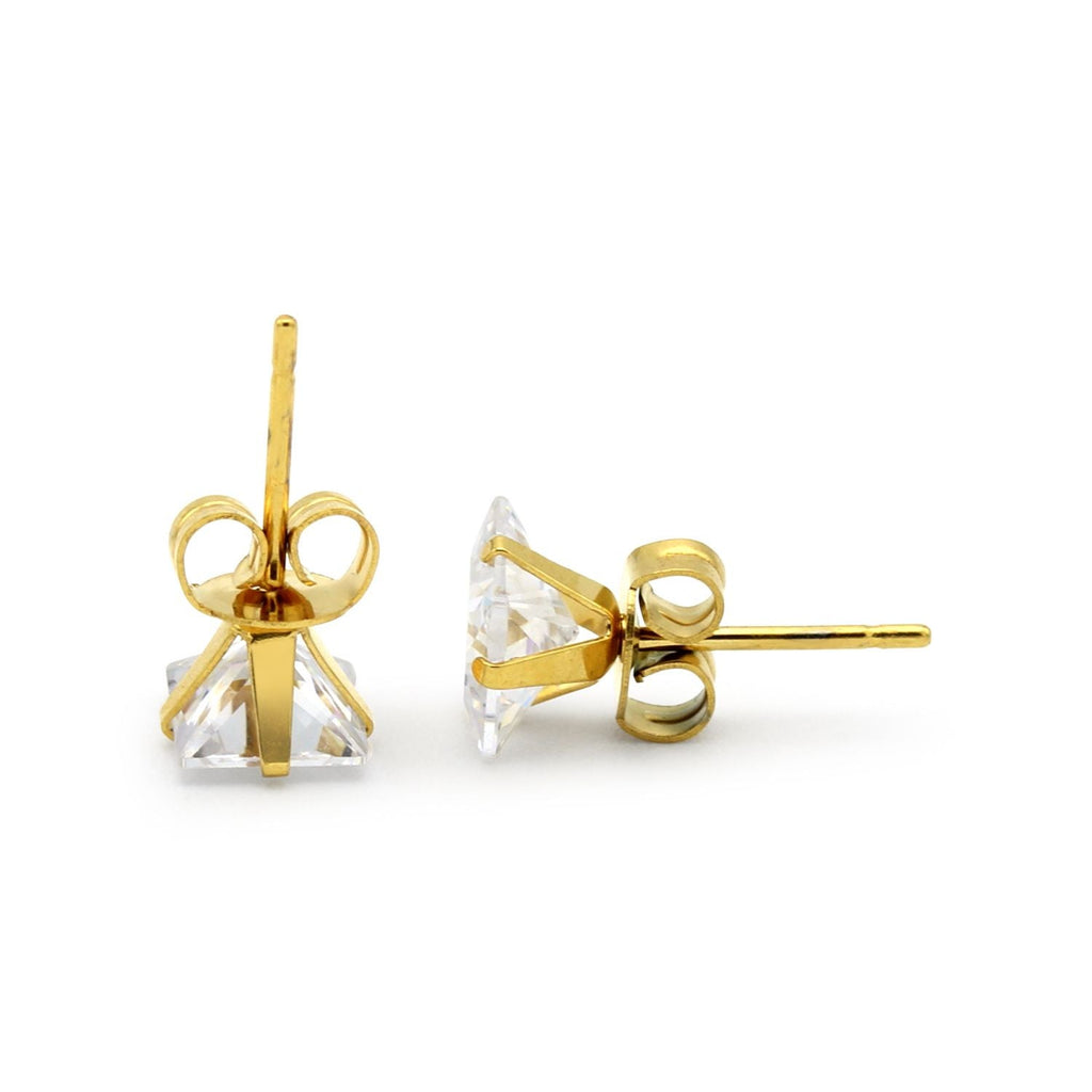 Cubic Zirconia Square 14K Gold Plated Stud Earrings Set Of 2 Stainless Steel Jewelry Men Women
