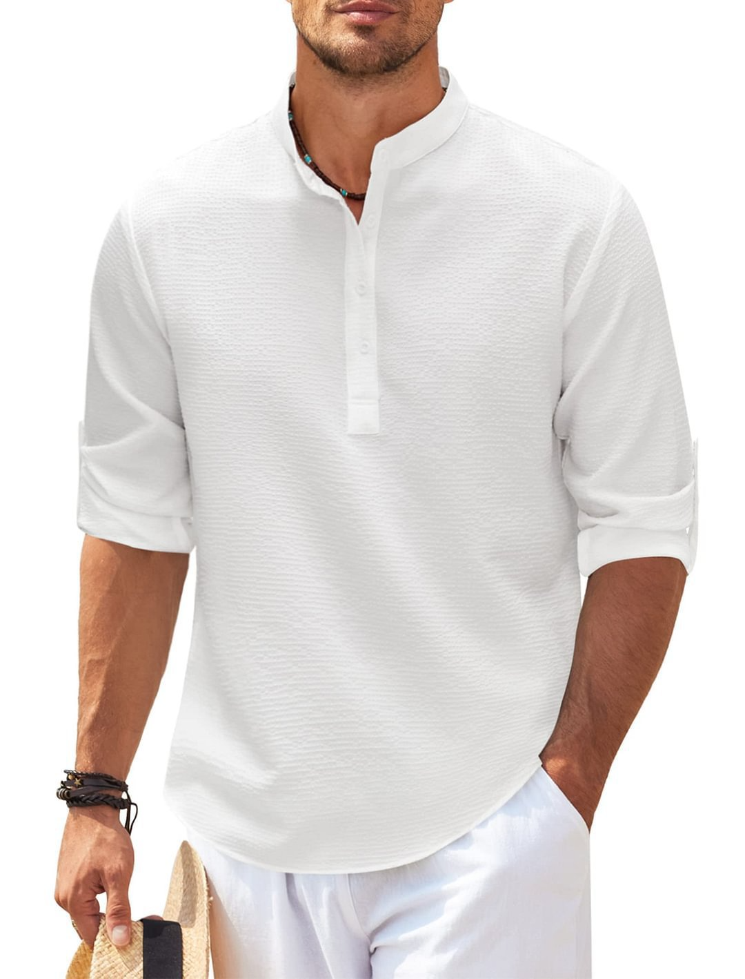 Chemise boutonnée à col montant Homme Texture Ananas Été Décontracté Vêtements pour hommes