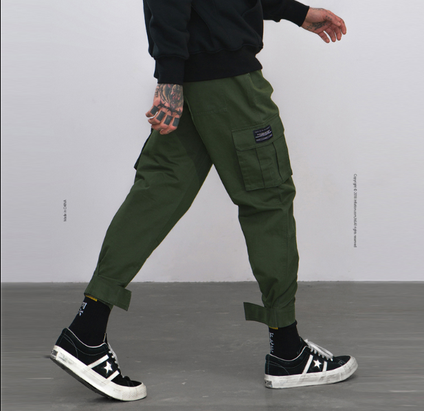 Pantalon cargo décontracté pour homme coupe sarouel à poches multiples style marée montante High Street
