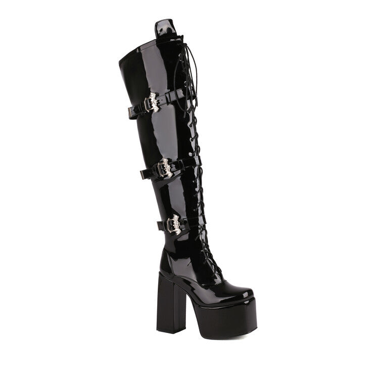 Night Club Over The Knee Lace-up Boots with Buckle