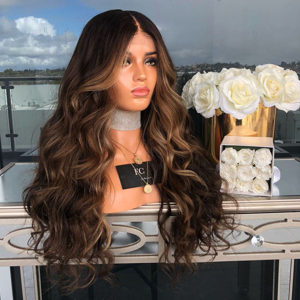 New European and American Wavy Wig in Mixed Brown Color