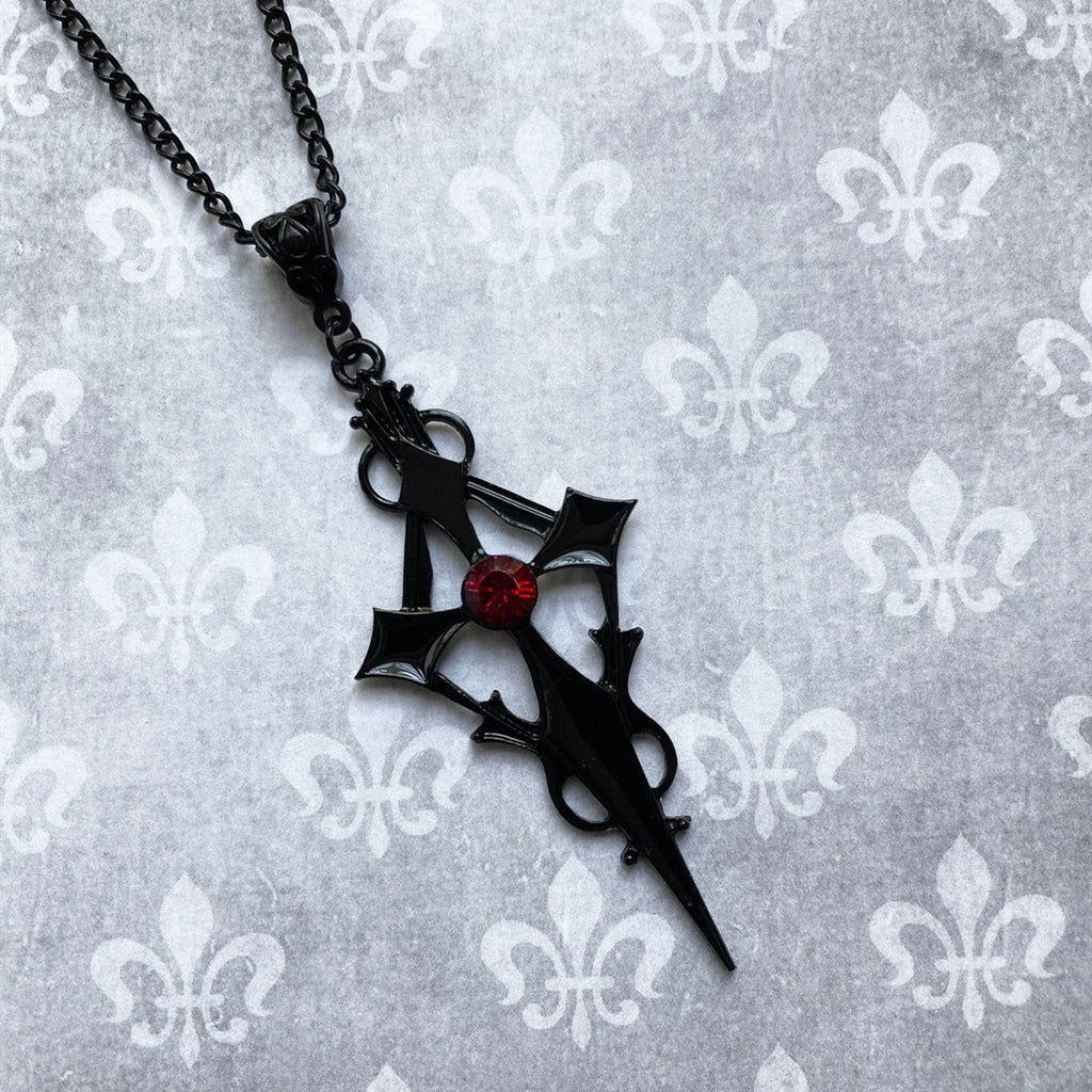 Black Pointed Cross Vampire Necklace - Gothic Jewelry