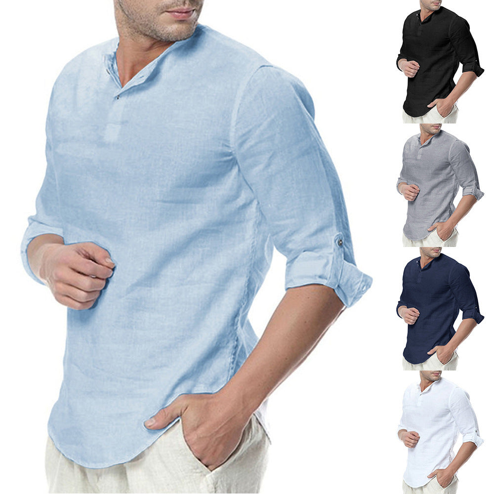 2019 Men's Linen Long Sleeve Shirt for Cross-Border Trade