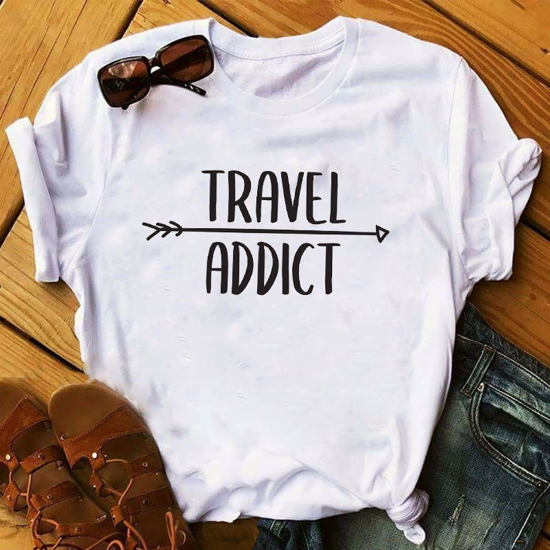 T-shirt décontracté à motifs pour femme, idéal pour les voyages en extérieur en été