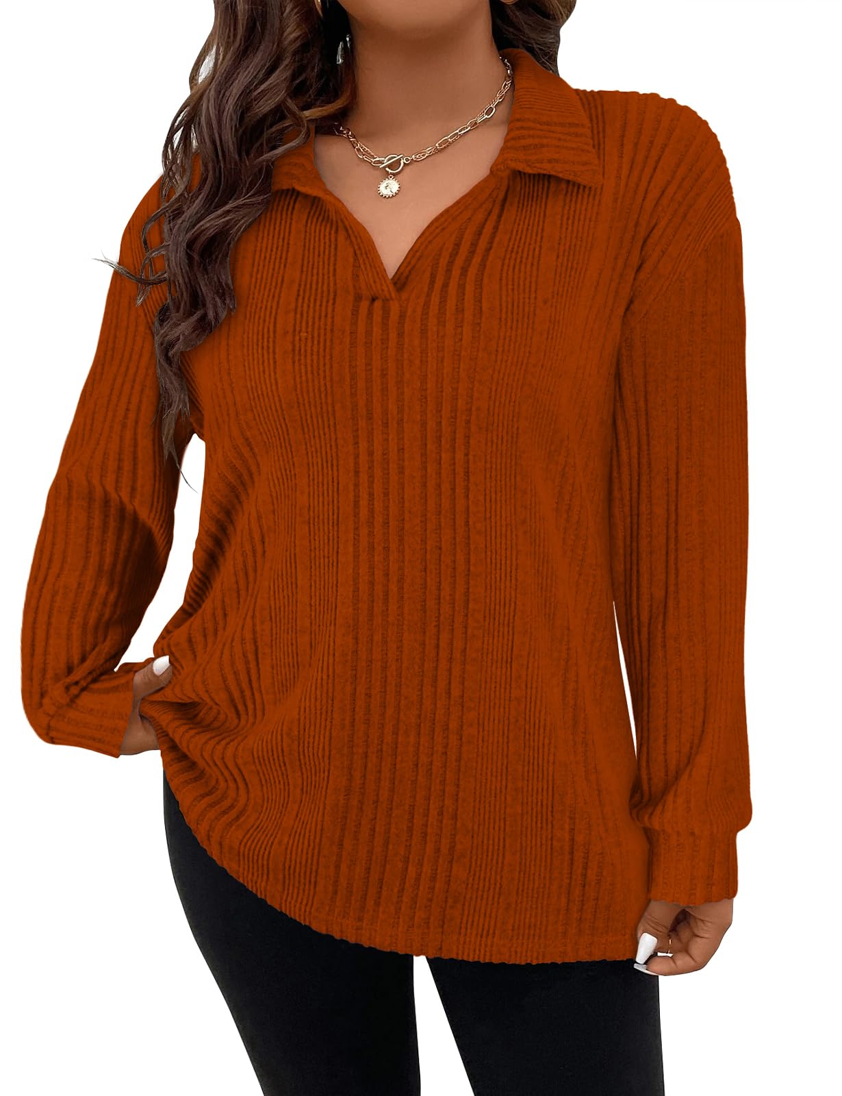 Plus Size : Koscacy Plus Size Long Sleeve Tops for Women 4X Country Concert Outfits Fall Clothes Women Trendy Cute Teacher Sweater Tops Caramel 4XL