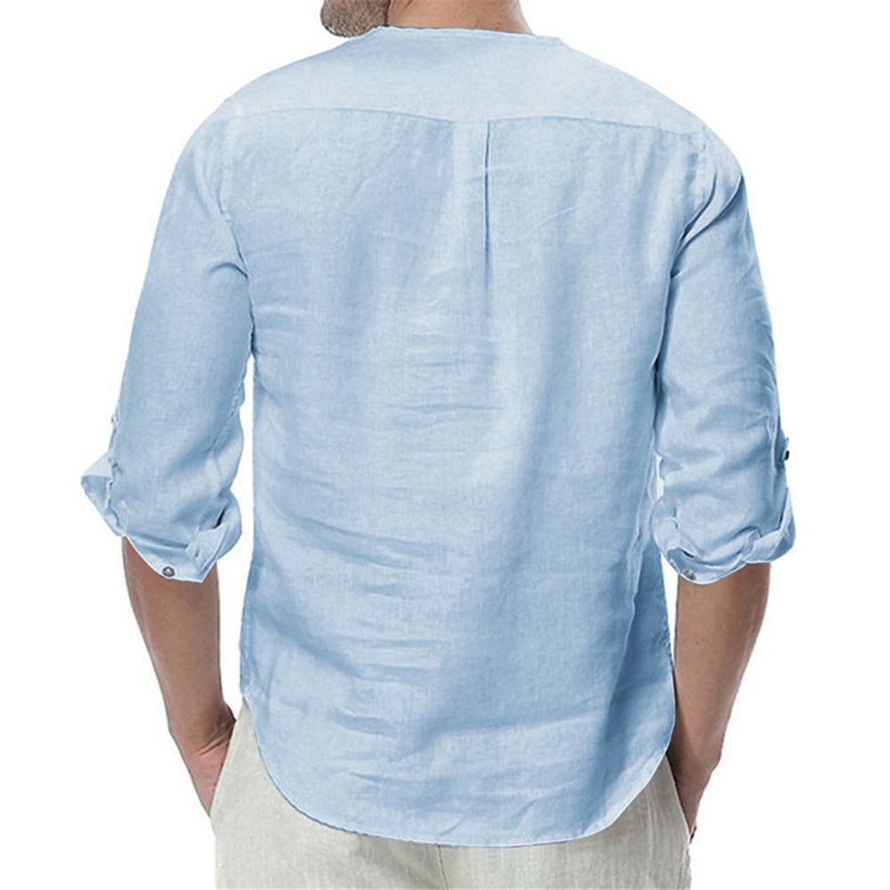 2019 Men's Linen Long Sleeve Shirt for Cross-Border Trade