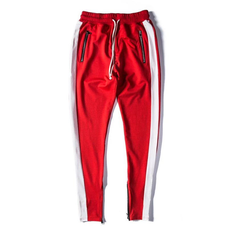 Side Zipper Casual Pants with Stretch Cotton Stripes