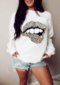 Sweat-shirt ample à manches longues avec motif lèvres