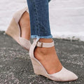 Ladies' Wedge Heel Pointed Toe Shoes with Belt Buckle