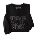 Love in Faith | Stronger Than The Storm Embroidered Sweater | Christian Crewneck Sweatshirts | Faith-Based Apparel | Unisex (US Alpha 3X-Large Regular Regular Black)