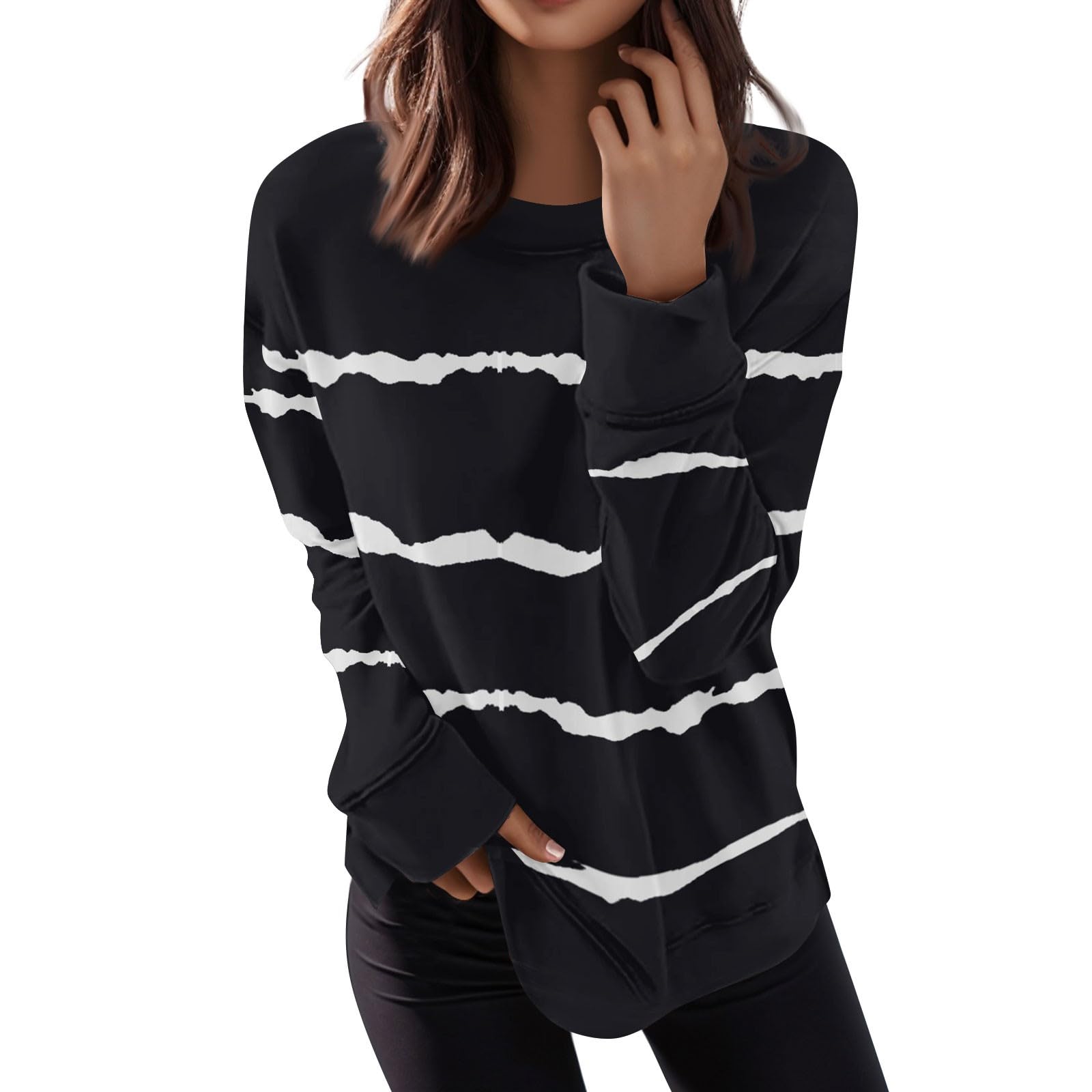 Plus Size : Royal Blue Tops for Women Boutique Tops for Women Trendy Fall Tops for Women Womens Casual Color Long Sleeve Top Pullover Sweatshir Womens Plus Tops Plus Size Long Sleeve Womens (BlackL)