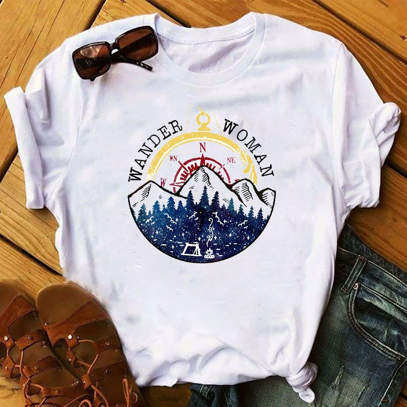 T-shirt décontracté à motifs pour femme, idéal pour les voyages en extérieur en été