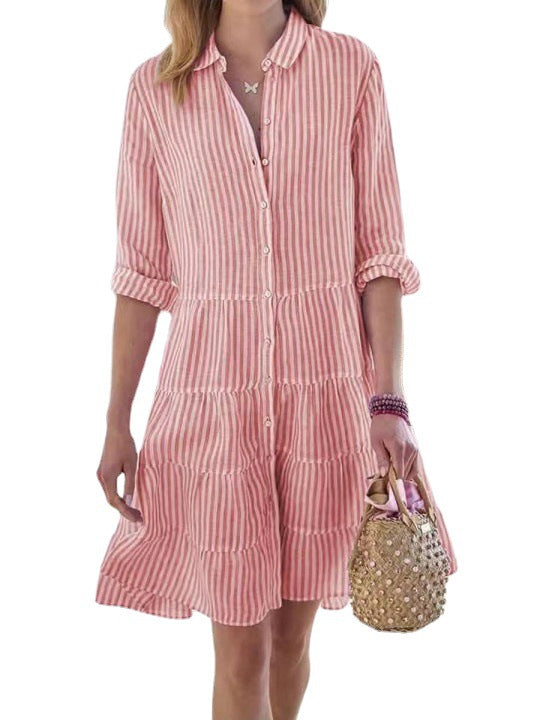 2022 Autumn Women’s Striped Shirt Dress for Cross-Border