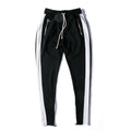 Side Zipper Casual Pants with Stretch Cotton Stripes