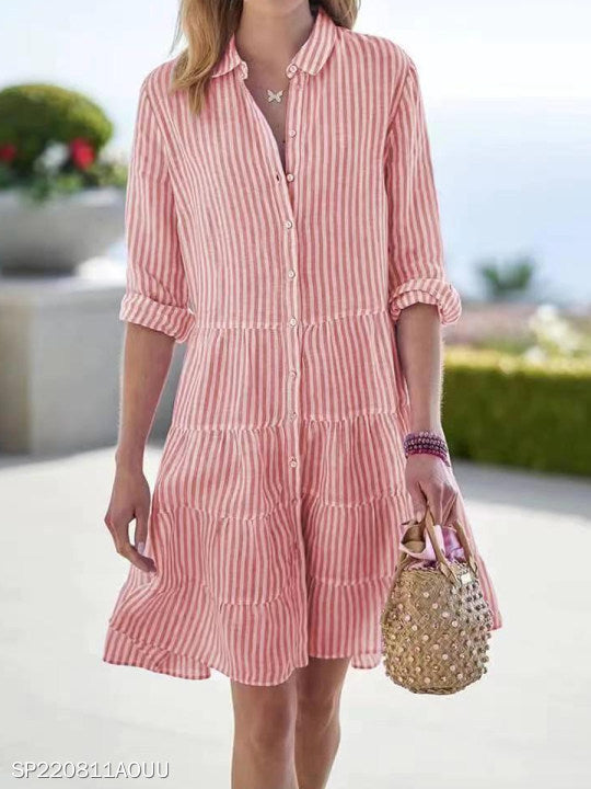 2022 Autumn Women’s Striped Shirt Dress for Cross-Border