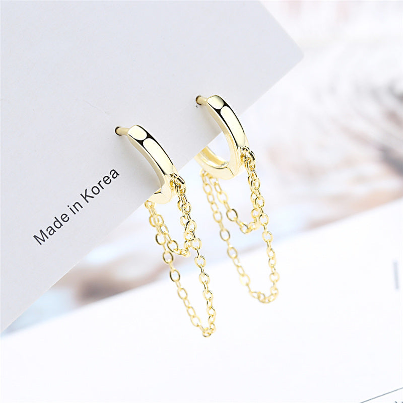 Trendy Women's Double Chain Circle Tassel Earrings