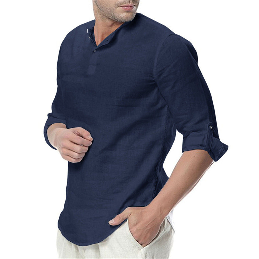 2019 Men's Linen Long Sleeve Shirt for Cross-Border Trade