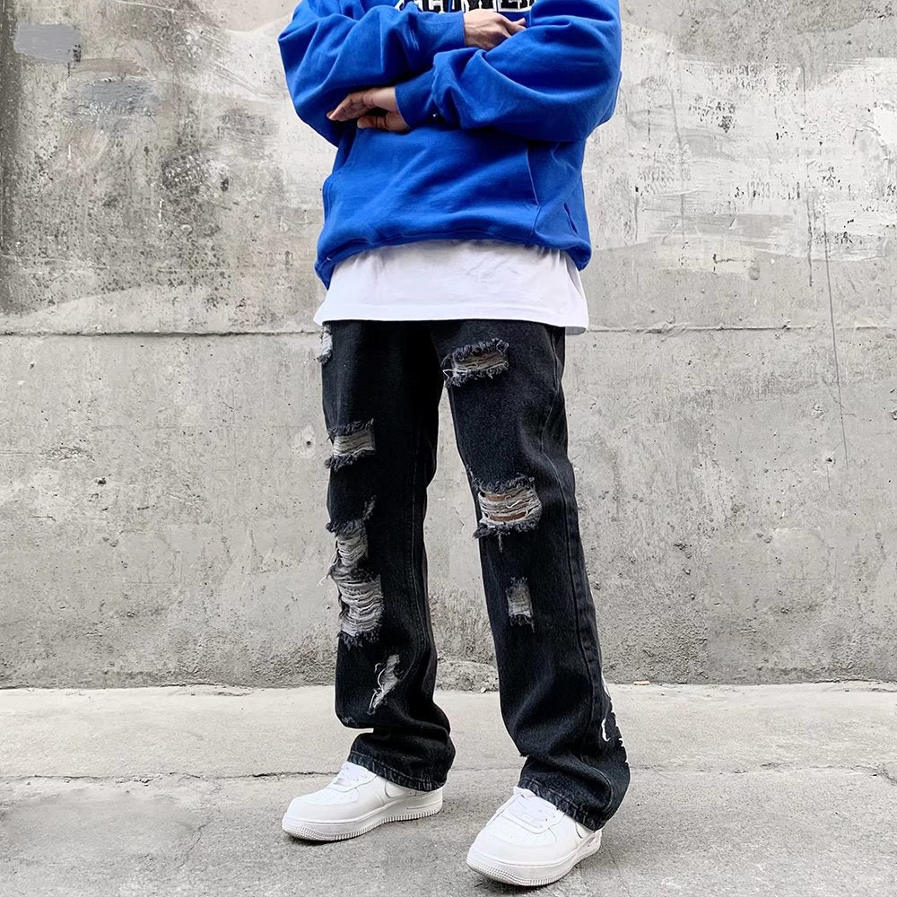 Gothic Embroidered Micro Flare Men's Jeans (Hip-Hop Style)