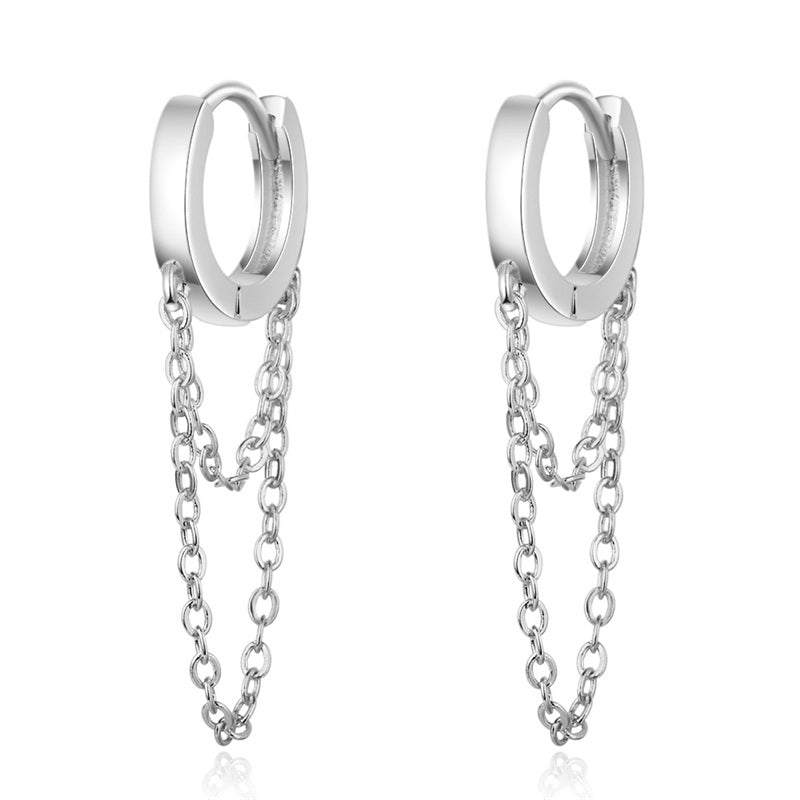 Trendy Women's Double Chain Circle Tassel Earrings