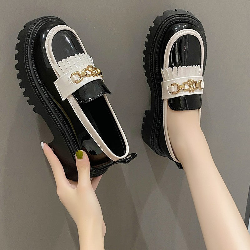 2023 Women's British Style Black Patent Loafers
