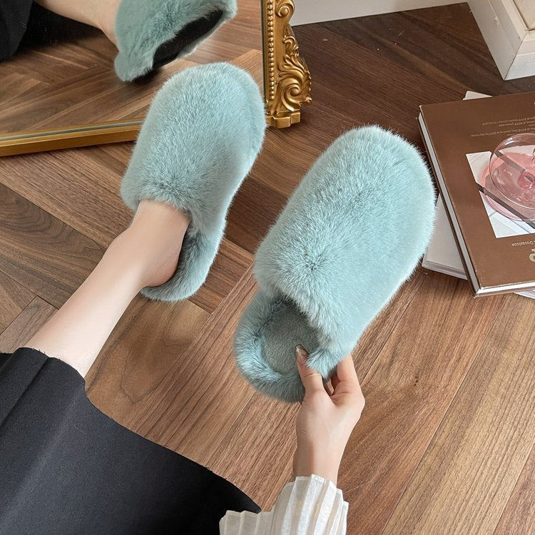 Candy Color One-Word Cotton Slippers for Women