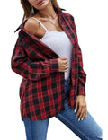 Zontroldy Womens Flannel Plaid Shirt Oversized Fashion Button Down Shirts Blouse Shirts Tops(0355-Red-L)