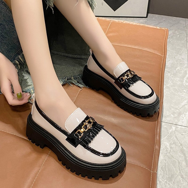 2023 Women's British Style Black Patent Loafers