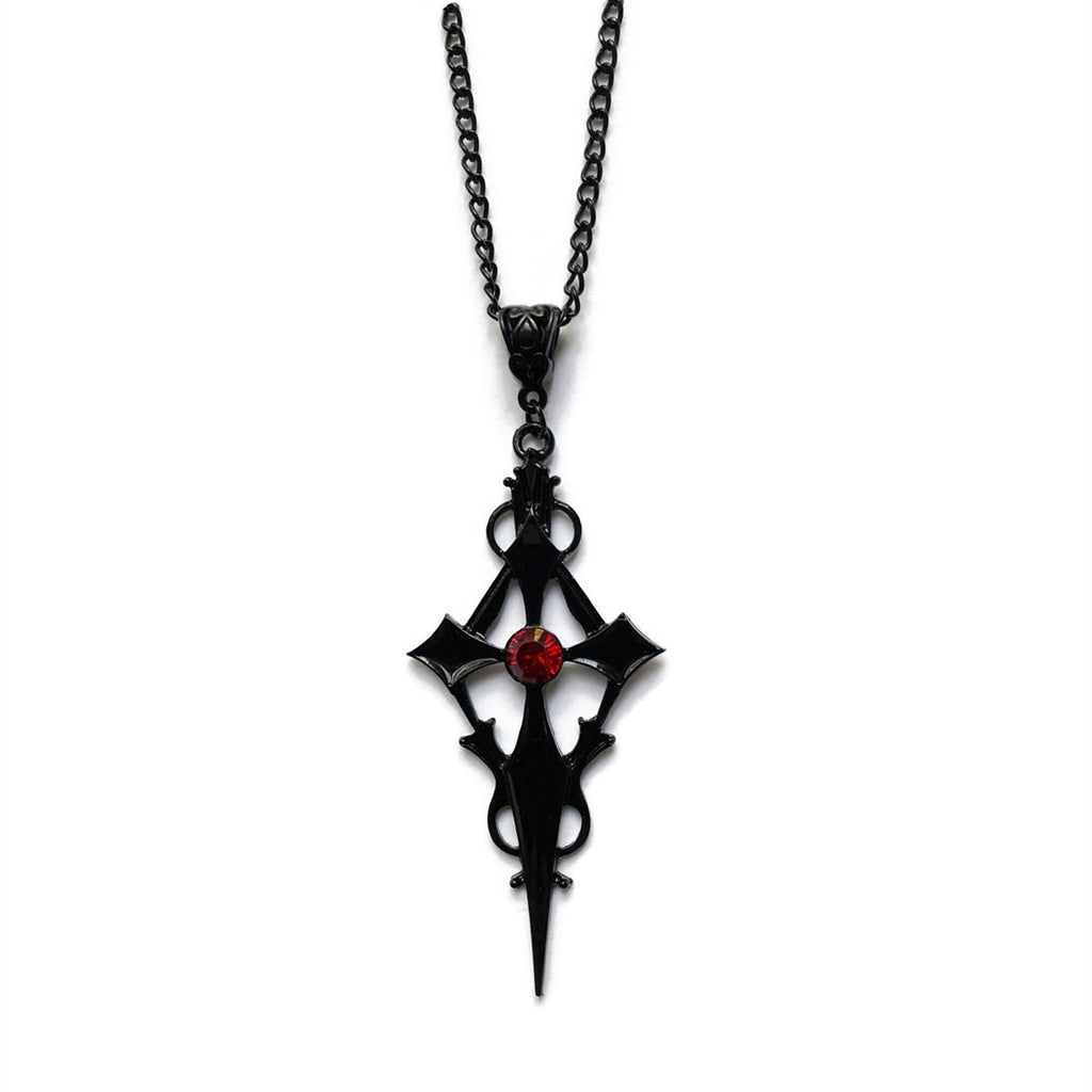 Black Pointed Cross Vampire Necklace - Gothic Jewelry