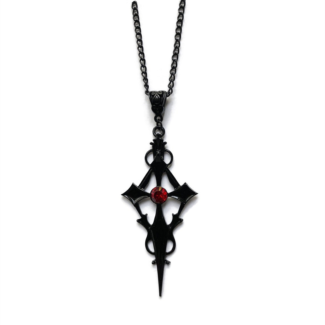 Black Pointed Cross Vampire Necklace - Gothic Jewelry