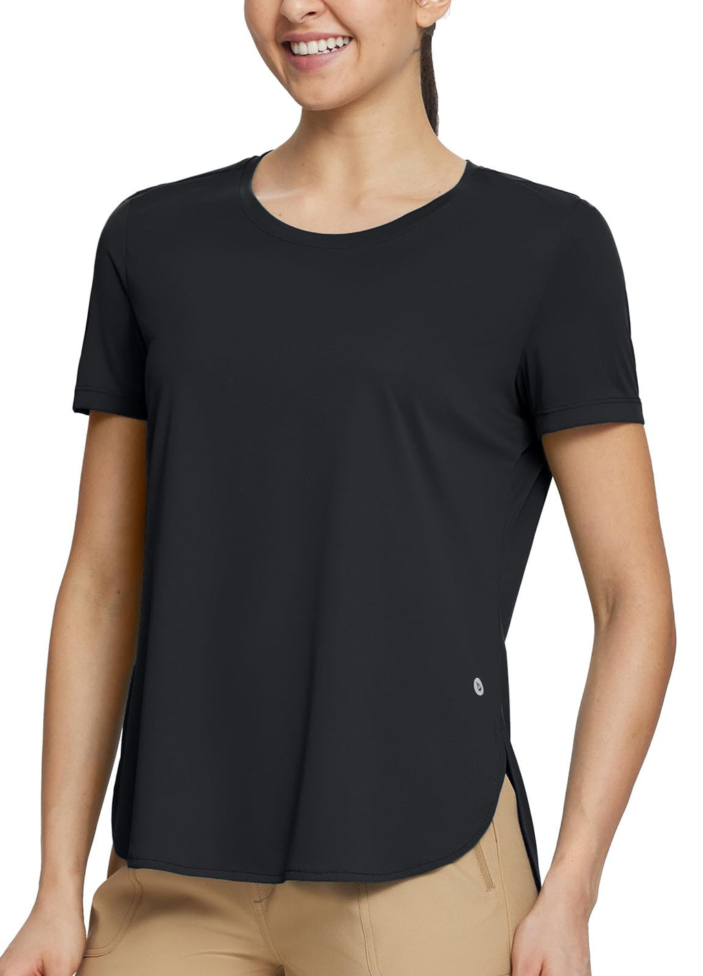 BALEAF Womens Short Sleeve T Shirts Crew Neck Workout Tops Running Shirts Sun Protection Quick Dry UV Black M