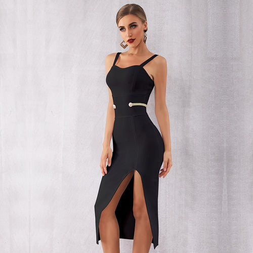 Robe moulante sexy avec col en V et fente