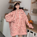 Leopard Print Loose Hoodie with Velvet Padding