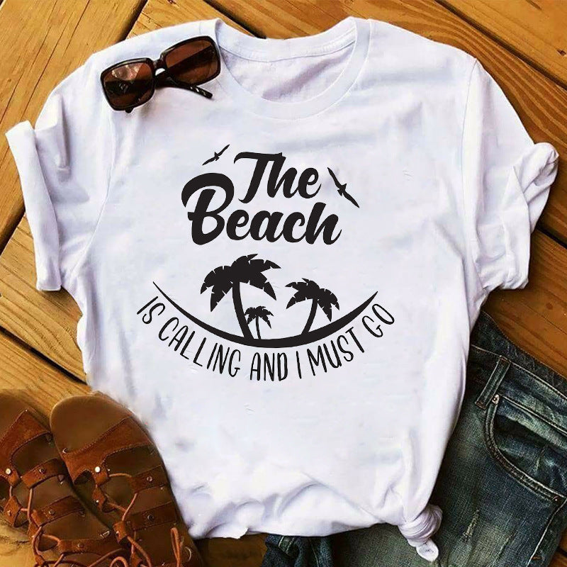 T-shirt décontracté à motifs pour femme, idéal pour les voyages en extérieur en été