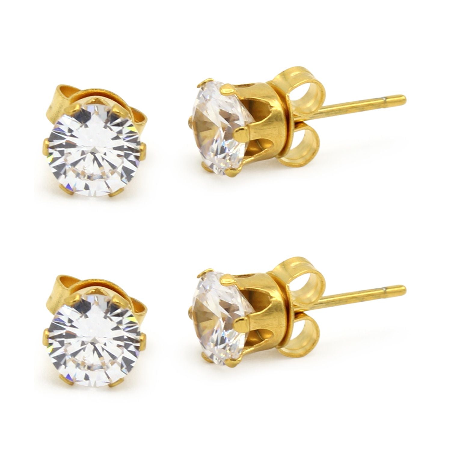 Lot de 2 paires de boucles d'oreilles clous rondes en oxyde de zirconium et acier inoxydable plaqué or 14 carats pour hommes et femmes