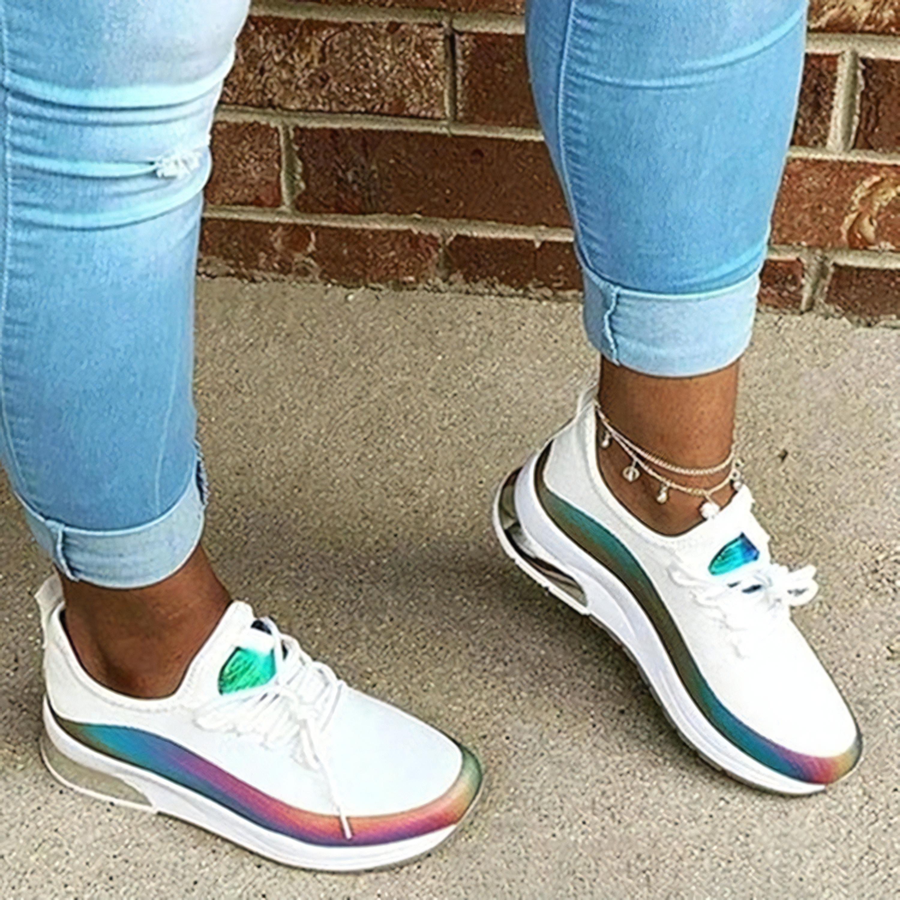 Fashionable Women's Breathable Mesh Rainbow Edge Sneakers