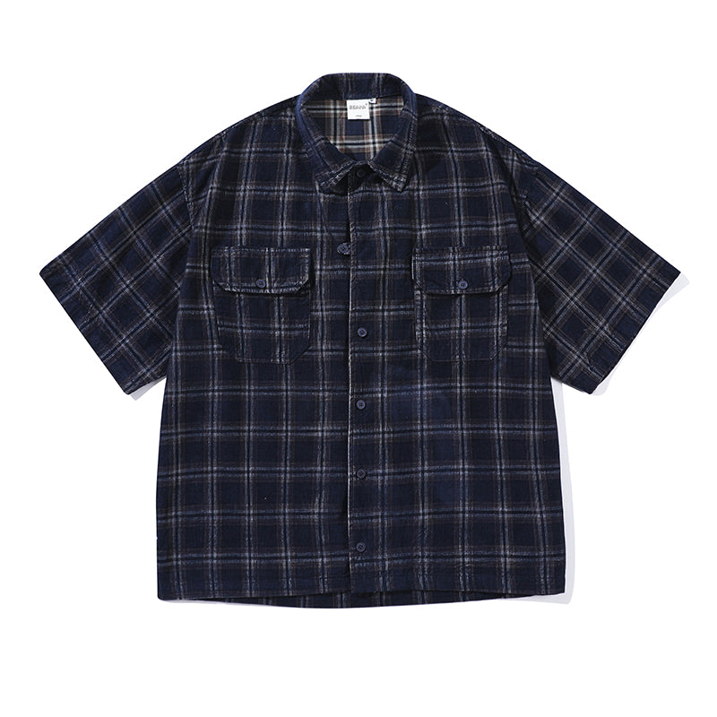 Vintage Corduroy Short Sleeve Shirts for Men and Women
