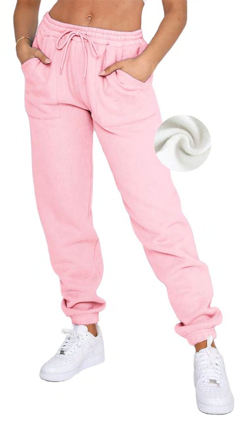 DISCIPBUSH Pantalon de survêtement doublé polaire pour femme - Joggers taille haute pour femme Cordon de serrage en coton Pantalon de survêtement ample pour femme Rose S