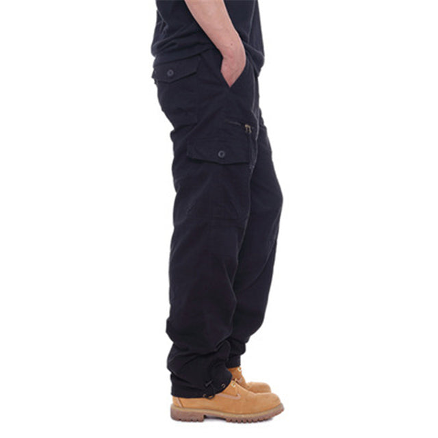 Pantalon cargo ample multi-poches pour homme - Coupe droite en coton
