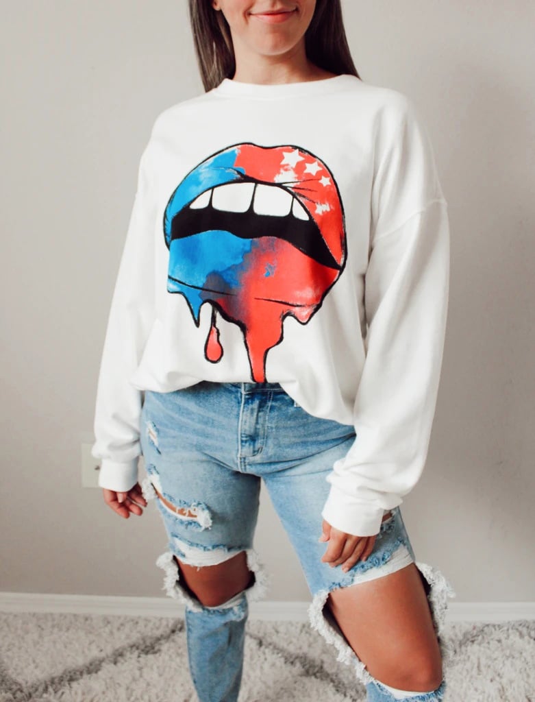 Sweat-shirt ample à manches longues avec motif lèvres