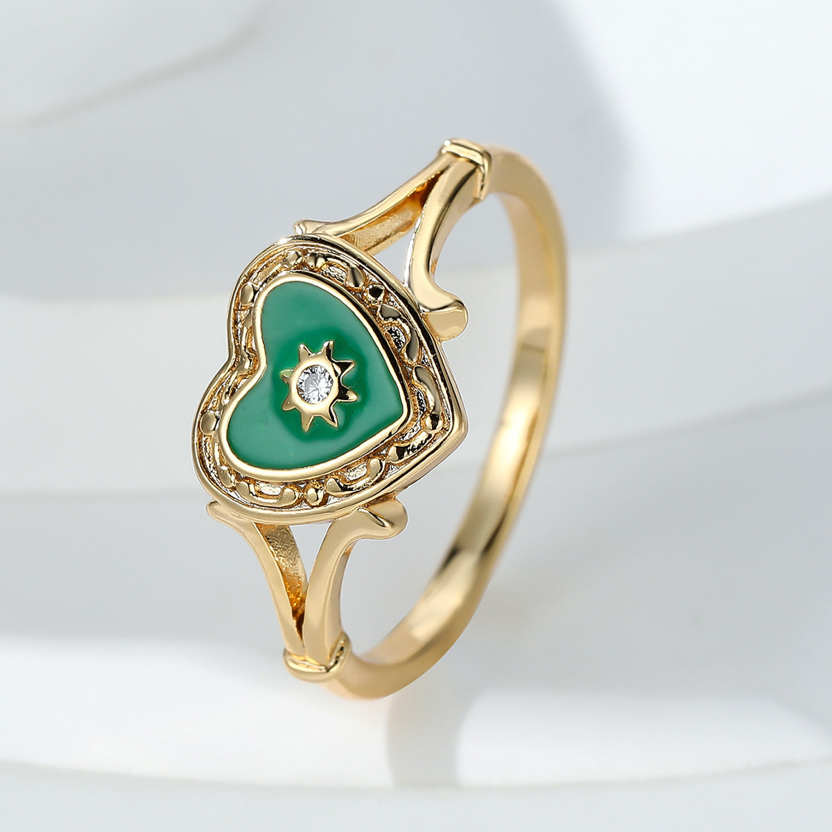 Bague pendante cœur en émail noir gothique, style mode