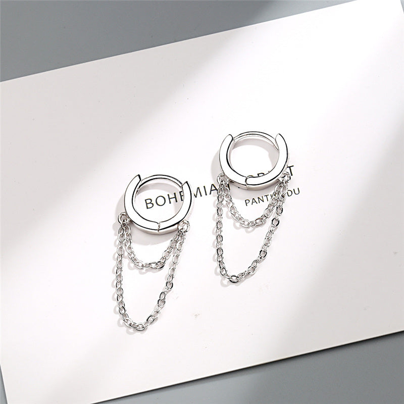 Trendy Women's Double Chain Circle Tassel Earrings