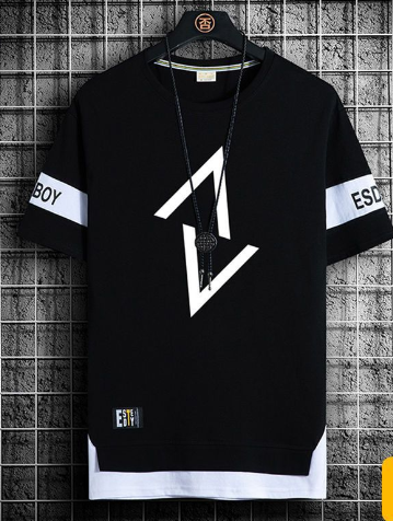 T-shirt ample décontracté à imprimé lettre pour homme (Été)