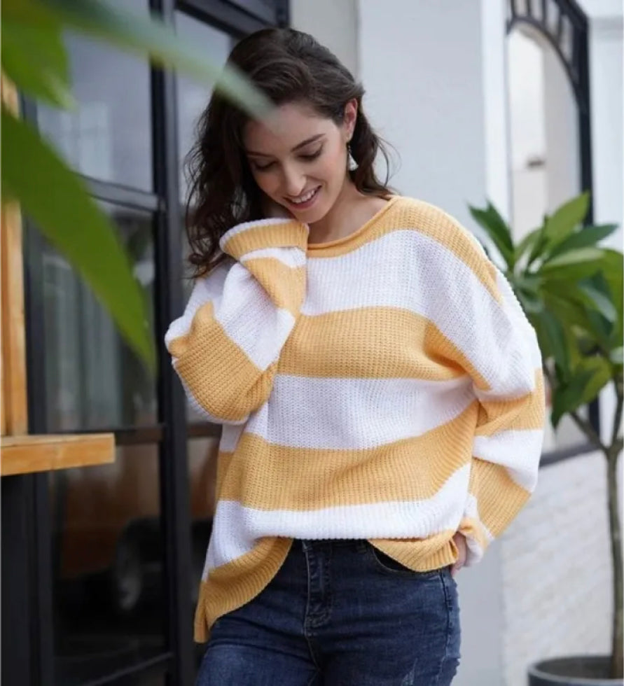 Pull femme rayé colorblock